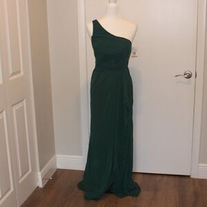 NWT David's Bridal Green One Shoulder chiffon  Maxi long Dress Women Size 6